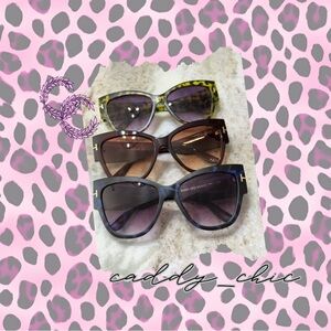 Cat Eye Sunglasses Bundle of 3 | Green Leopard, Brown & Blue Leopard